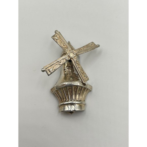 Sterling Silver Windmill Pin Brooch Signed By LANG Articulated Rotating Movable - Picture 6 of 9